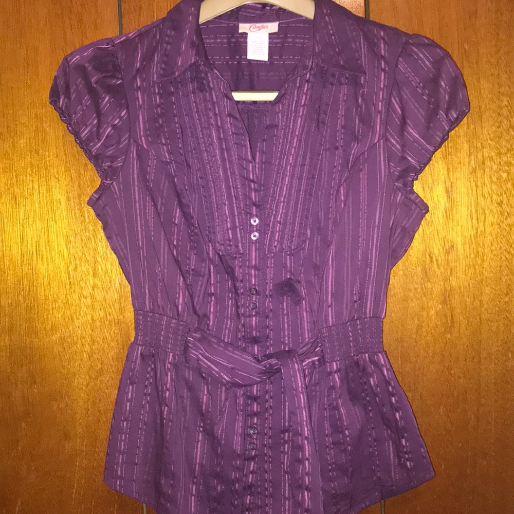 Candie’s short sleeve button down shirt.